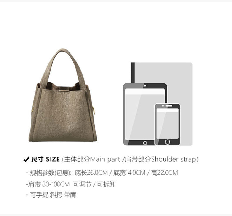 Genuine Leather Basket Bag Handheld Bucket Bag Women's Winter Crossbody Bag Large Capacity Top Layer Cowhide Bucket Style