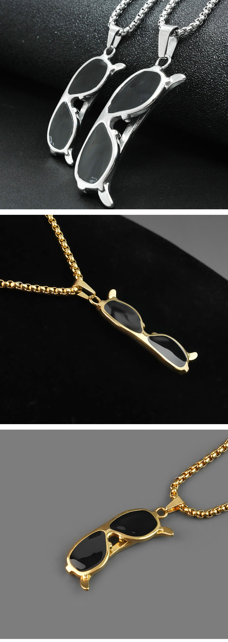 New Hip-Hop Sunglasses Titanium Steel Necklace Unisex Personality Simple Pendant Cool Trendy European and American Style Fashion Sweater Chain