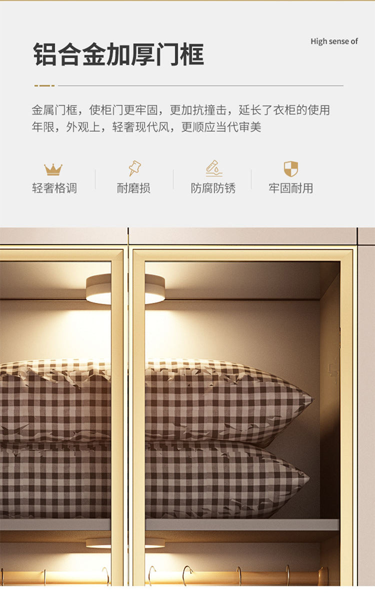 Light Luxury Glass Door Wardrobe Modern Home Bedroom Cloakroom Custom Processing Assembly Wardrobe Storage Large Wardrobe