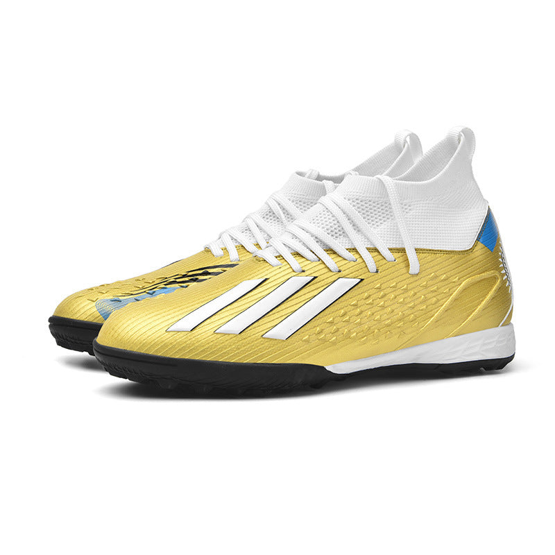 High-top Unisex Youth Soccer Shoes with Broken and Long Spikes for Grass Field Competition Training Student Sports Shoes