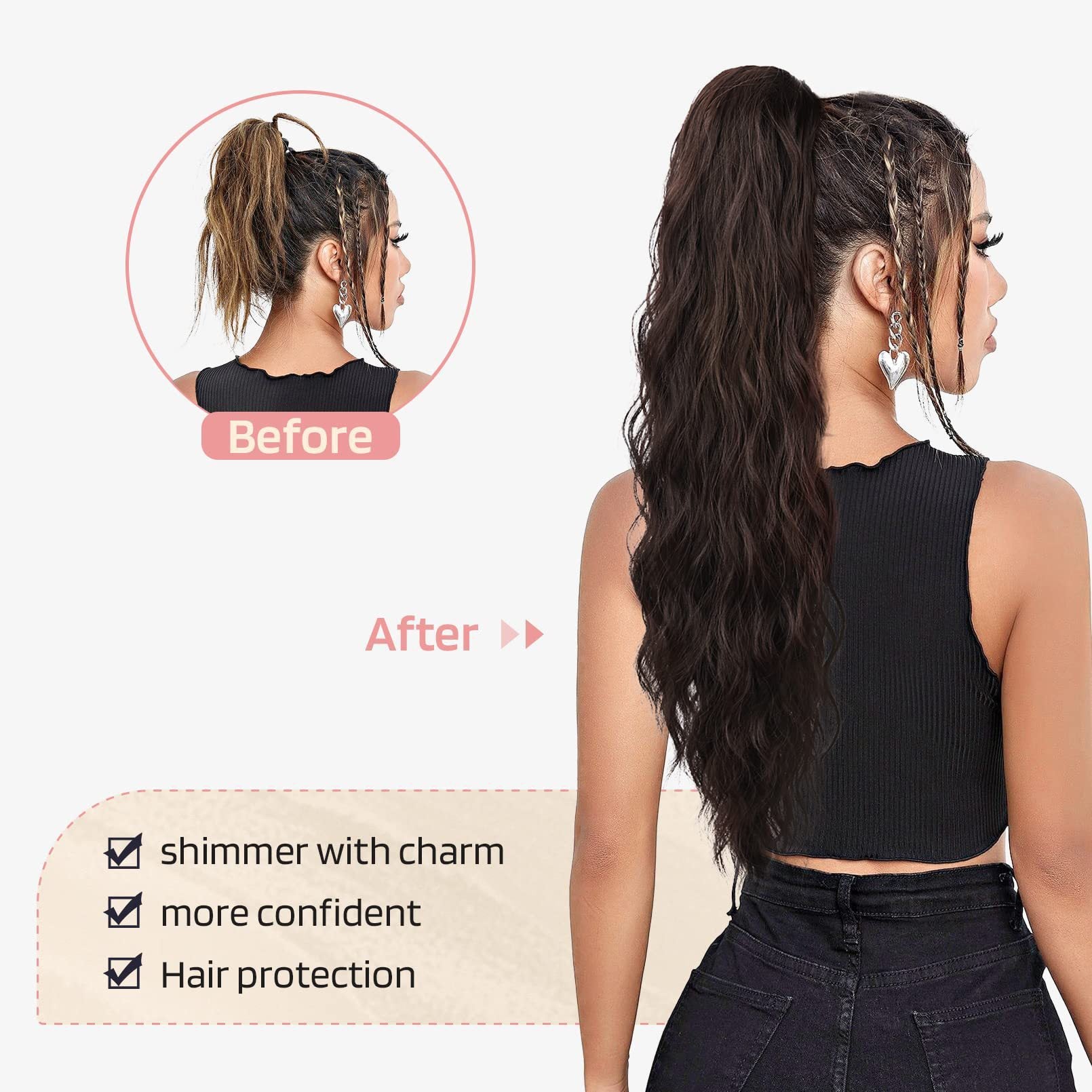 Wig Ponytail Hair Extension 20 Inch Drawstring Ponytail Hair Extension Women's Long Curly Hair Ponytail