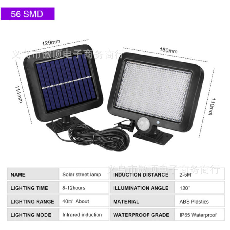 Outdoor Solar Human Body120COB Split Sensor Light100COB Garden lamp 56LED Wall lamp with remote control