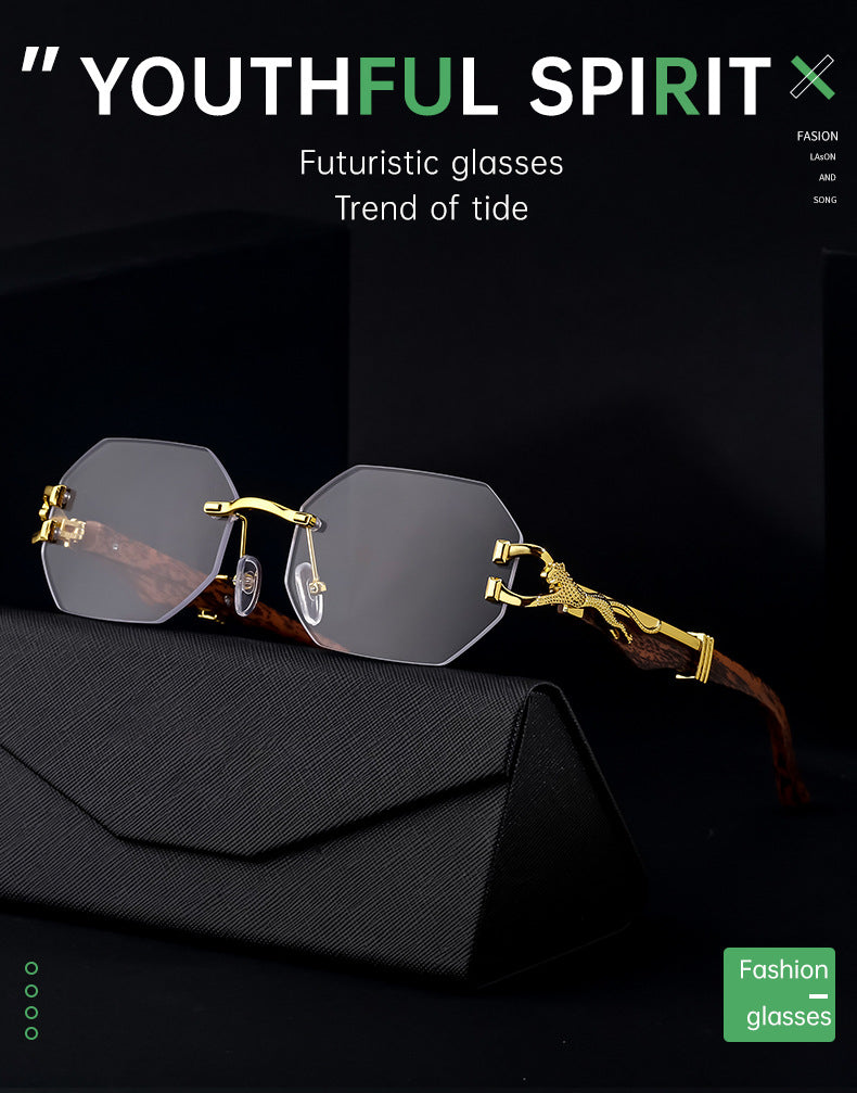 Vintage Imitation Wood Grain Leopard Temple Sunglasses Men's Square Frame Cut Edge Driving Sunglasses Wholesale shades