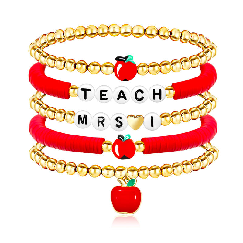 Teacher's Day Thank You Bracelet Set Stackable Soft Clay Heart Gift for Teachers Teach Alphabet Soft Clay Bracelet