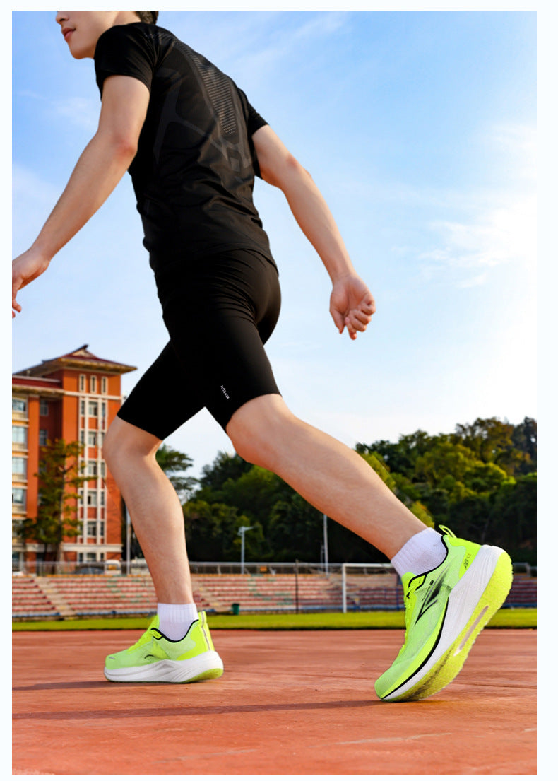 Real Carbon Plate Popcorn Men's Sports Shoes Youth Mesh Breathable Non-Slip Fitness Test Racing Marathon Running Shoes