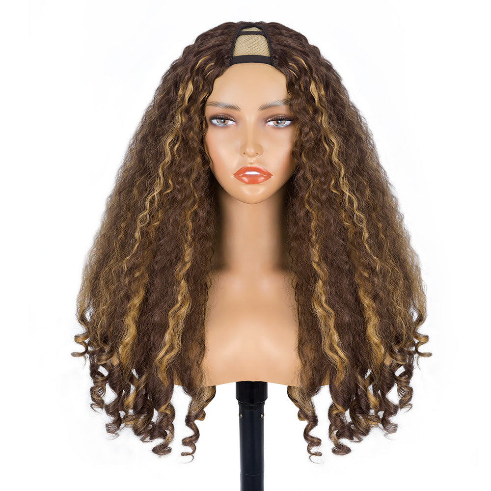 Africa YAKI Curl Synthetic Hair V part Wig Top of Head Hollow Out