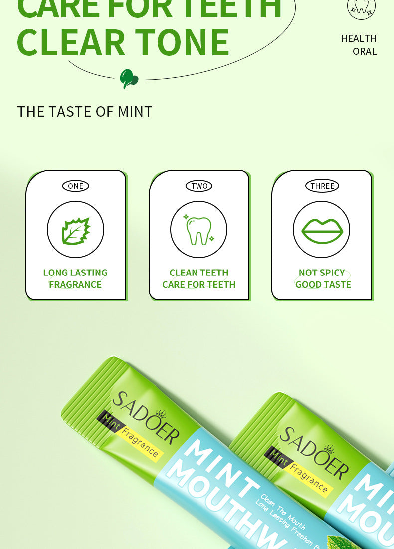 Full English Mouthwash Box Set SADOER Disposable Portable Oral Cleaning Care  Foreign Trade Wholesale