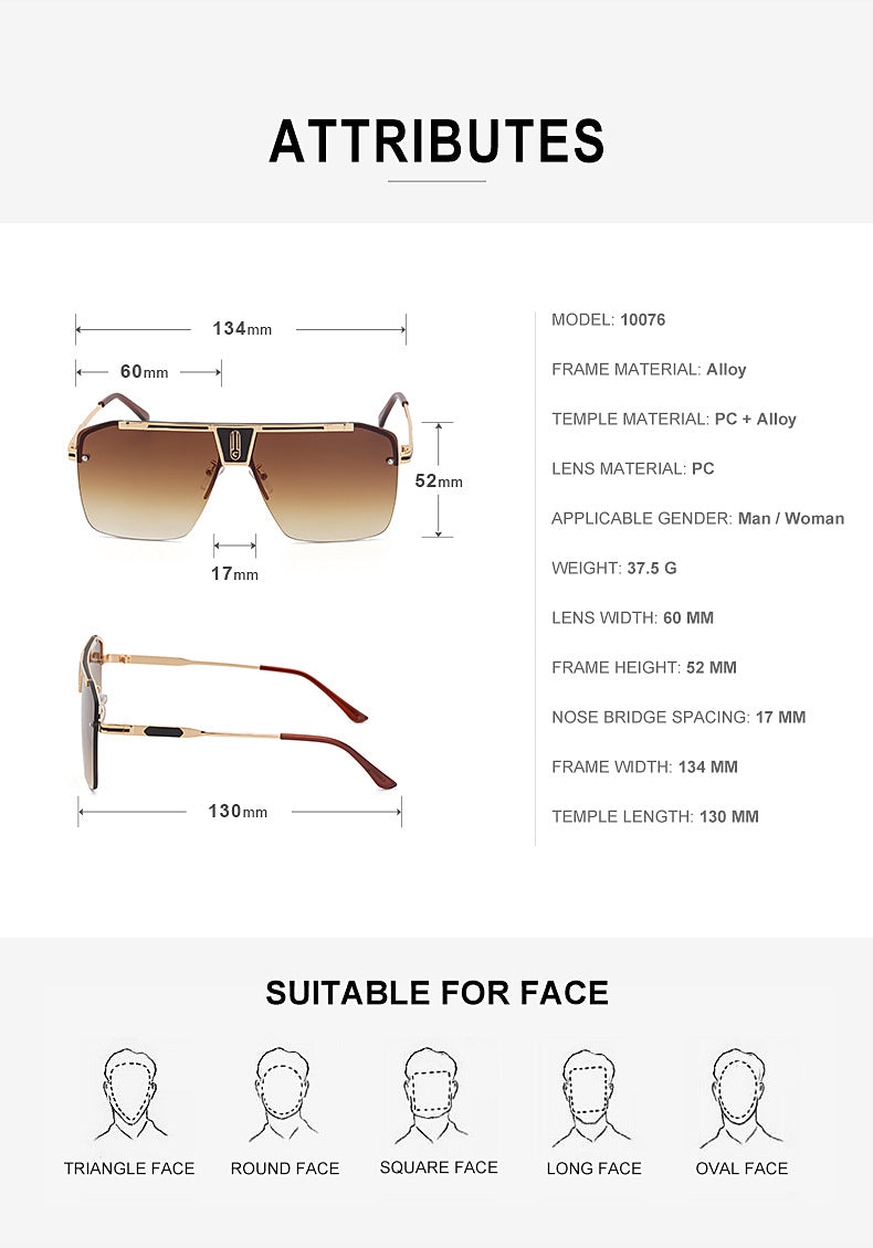 New Large Frame Sunglasses Men's Trendy Cool Fashion Street Style Square Frame Sunglasses Retro Rimless Glasses sunglasses