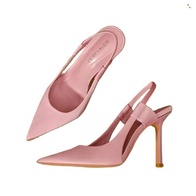 Fairy High Heels for Women2025New Pointed Toe French Style Thin Heel Mules Casual Outdoor Closed-Toe Sandals Trendy