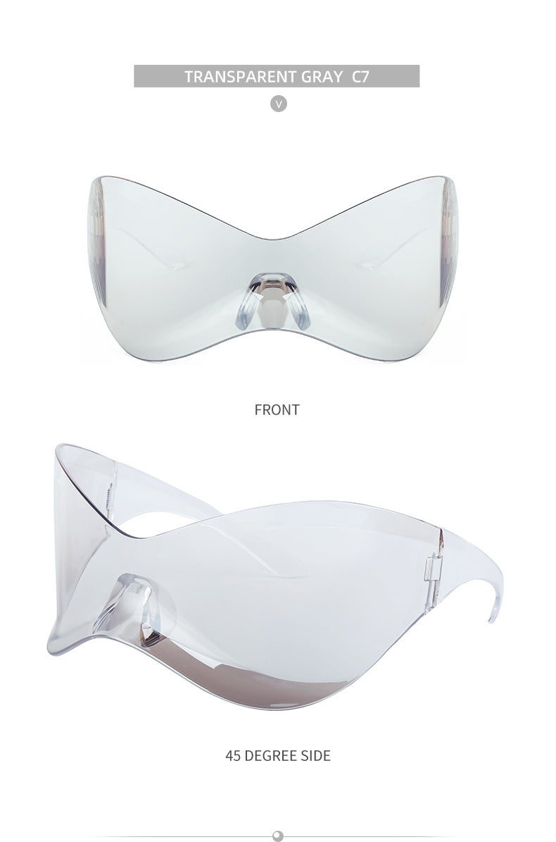 European and American Large Frame Sunglasses for Women, Trendy UV Protection Glasses with a High-End Feel Y2K Millennium Frameless Cycling Sunglasses for Men