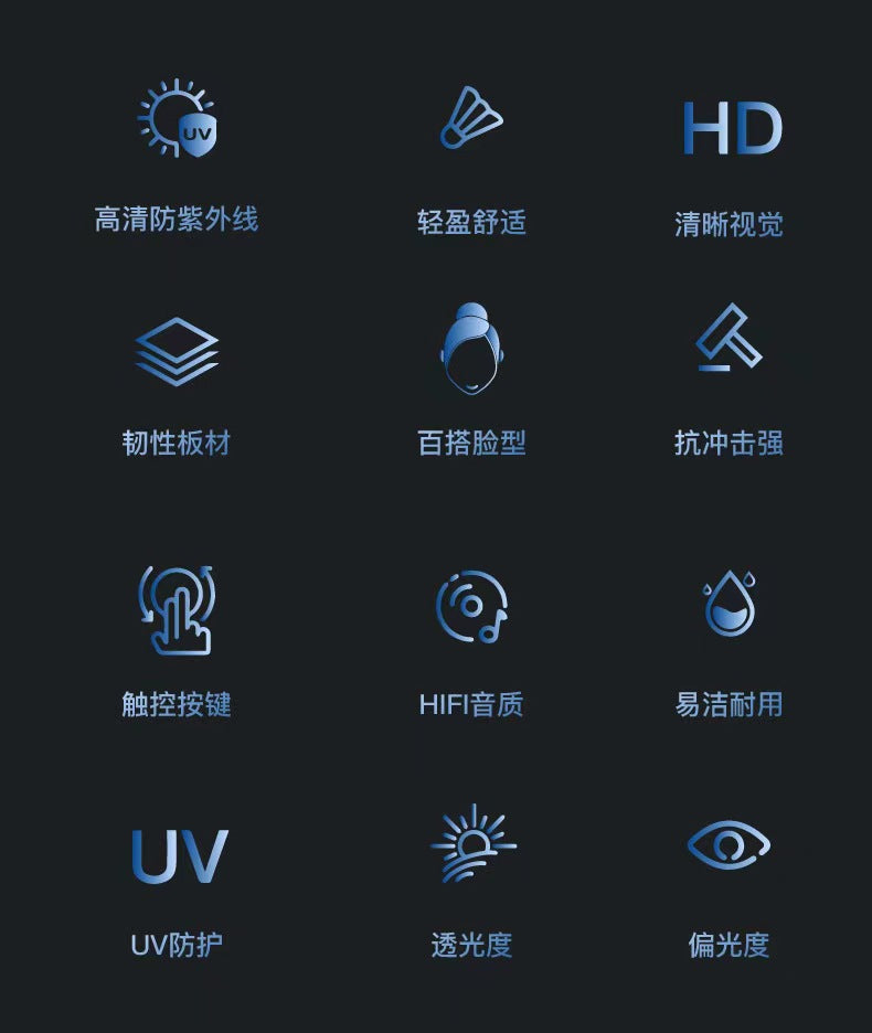 AI Binaural Smart Bluetooth Glasses Anti-ultraviolet Sports Bluetooth Headset Ultra-long Battery Life Smart Glasses