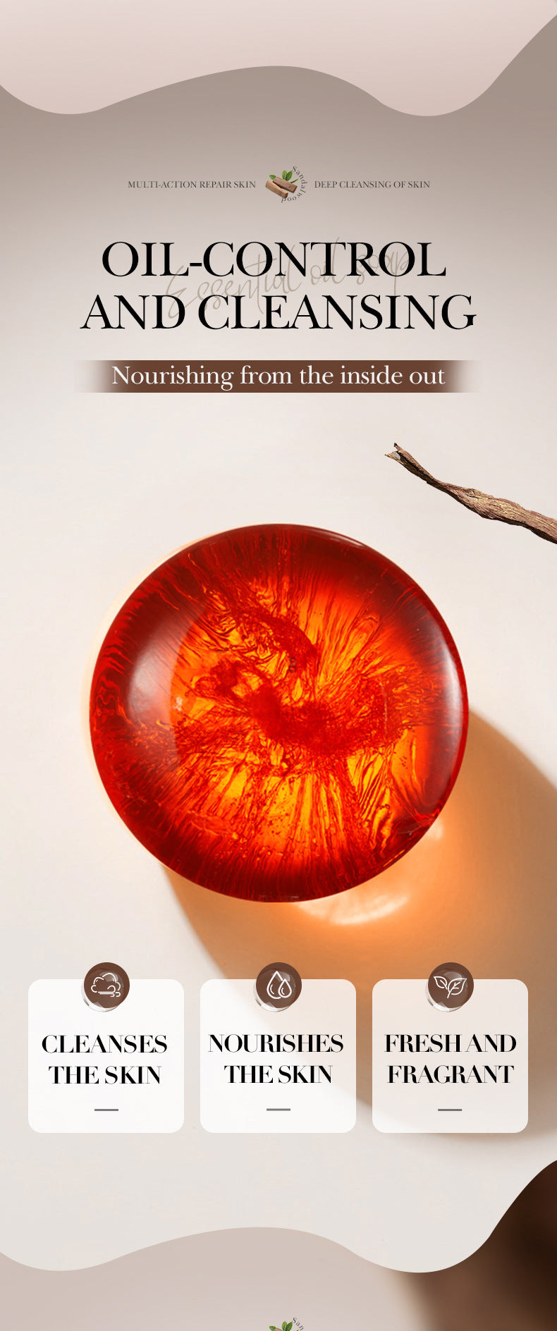 Cross-border Sandalwood Essential Oil Soap80g Amino Acid Body General Handmade Soap Export Manufacturer Wholesale