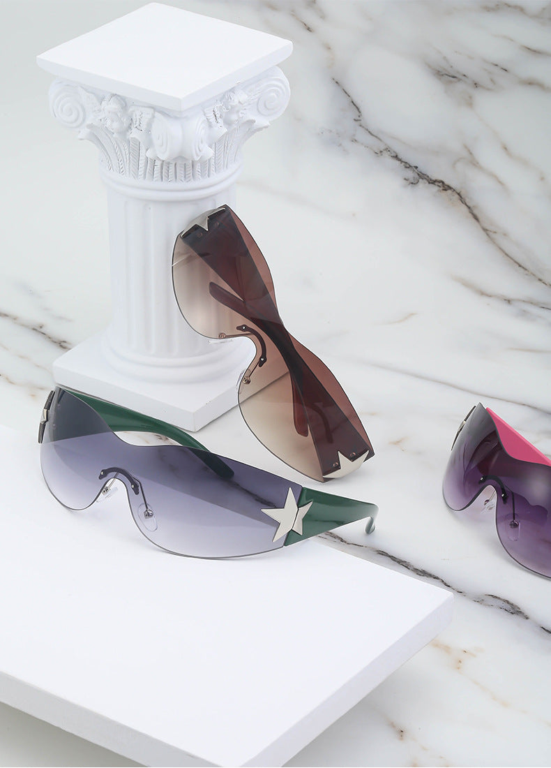 European and American retro rimless sunglasses for women y2k Personalized Five-Pointed Star One-Piece Sunglasses for Men Cycling Glasses Wholesale