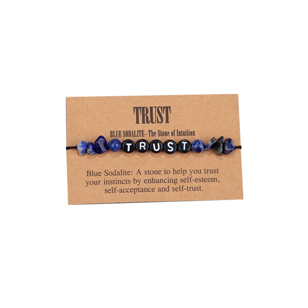 Crystal Crushed Stone Bracelet Handmade Woven Wax Cord Adjustable Women's Tiger Eye White Pine TRUST Letter bracelet