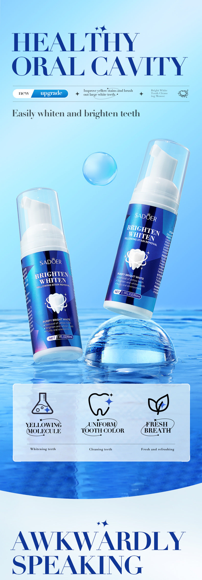 Full English Teeth Cleaning Mousse60mlSADOER Clean Tartar, Gum, Teeth, Oral Care,  Foreign Trade Wholesale