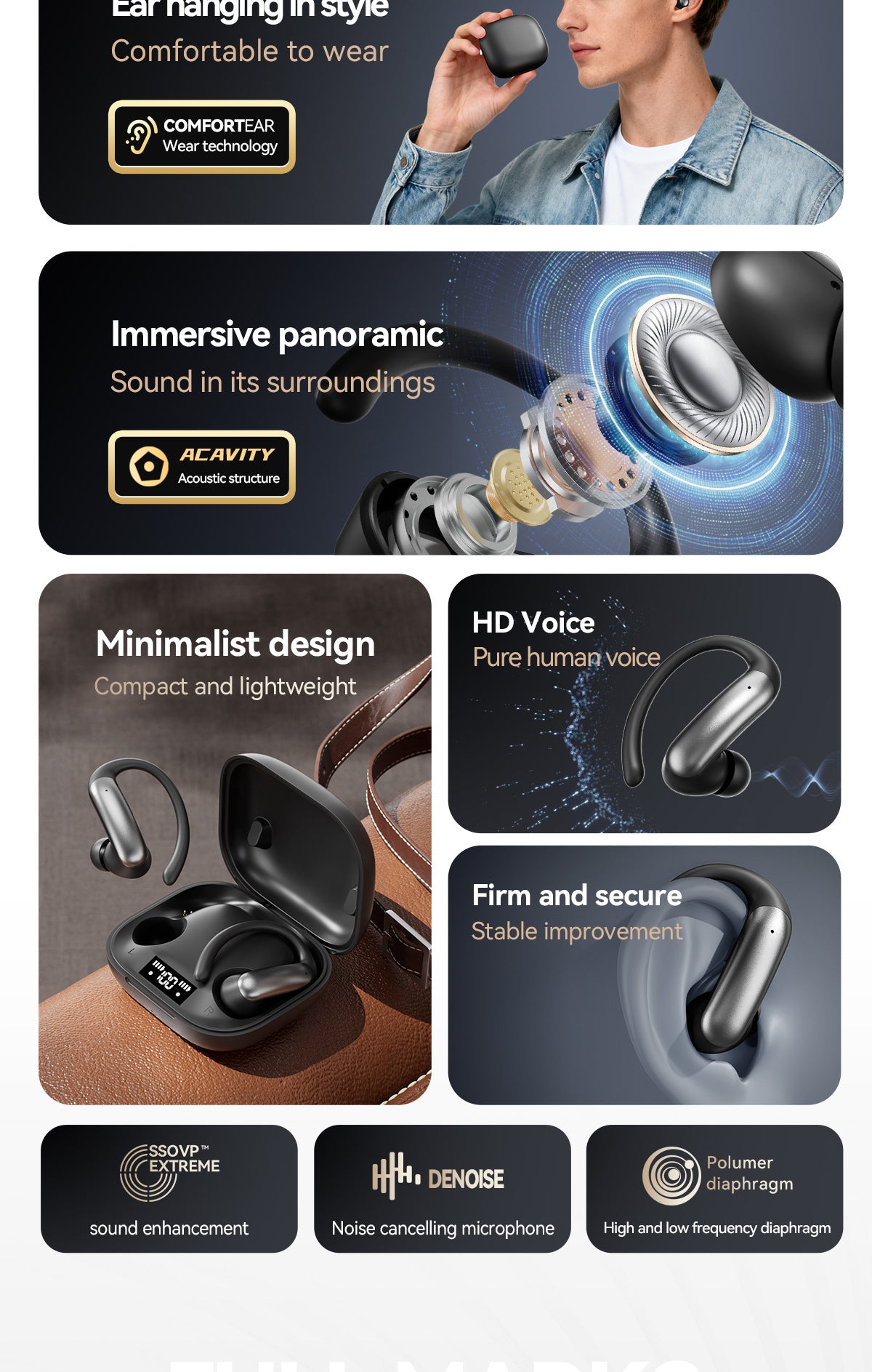 New M144Long Battery Life Ear-Hook and In-Ear Headphones Private Model High Appearance Wireless Bluetooth Headphones Wholesale
