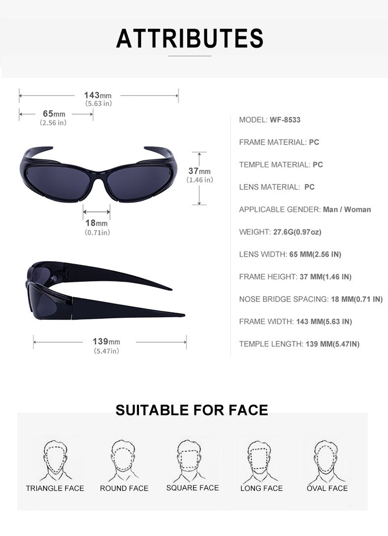 European and American Sports Windproof Cycling Sunglasses for Men and Women Sun Protection Personality Y2K Millennium Sunglasses Glasses Glasses