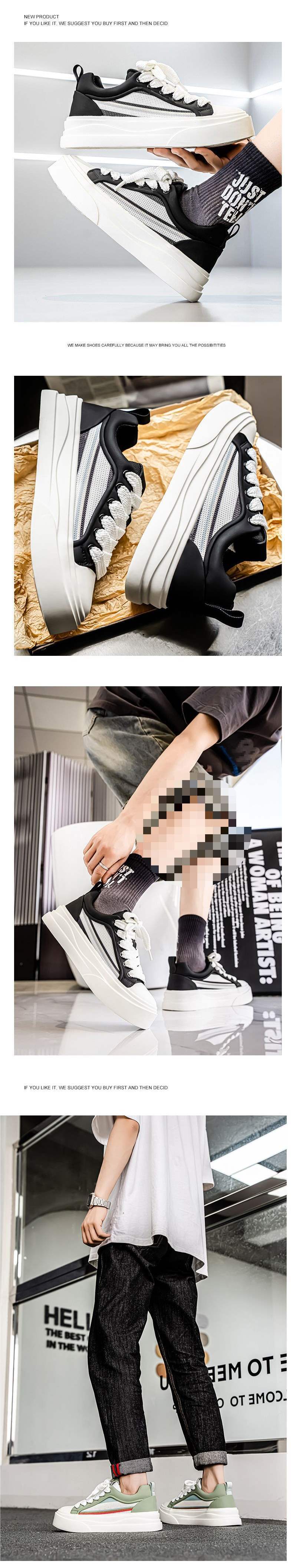 2025Spring Mesh Breathable Flyknit Non-Slip Black Casual Sneakers Men's Trendy Versatile Shoes