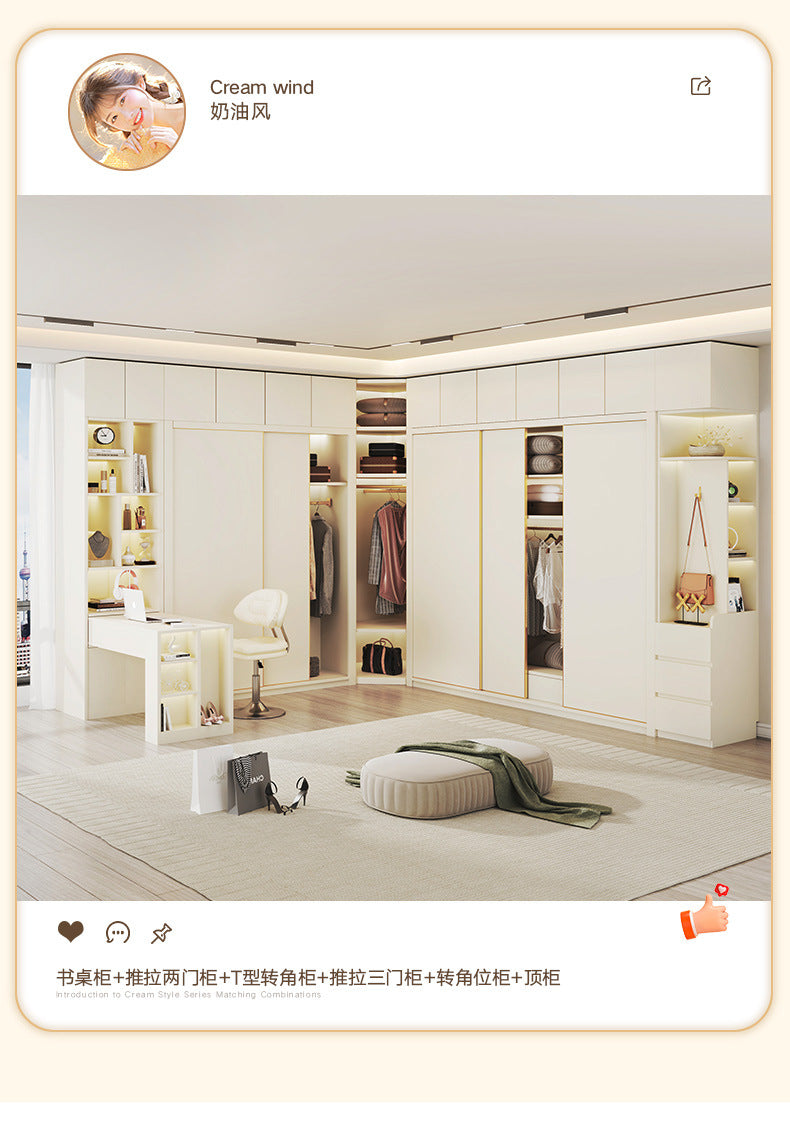 Modern Minimalist Sliding Door Wardrobe Corner Desk Integrated Combination Elevated Cabinet Top Master Bedroom Home Bedroom Wardrobe