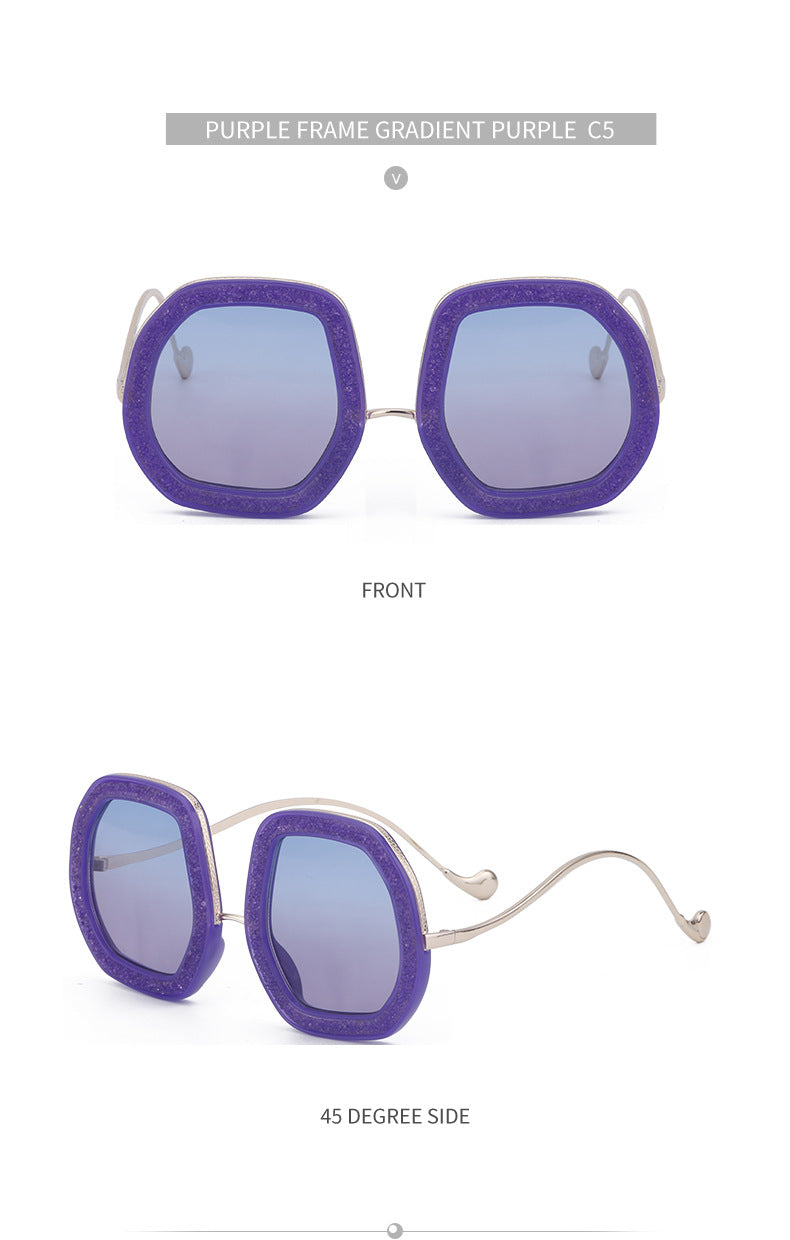 European and American Style Women's Sunglasses with Rhinestones, Irregular Polygonal Large Frame Sunglasses, Trendy High-End Glasses Wholesale