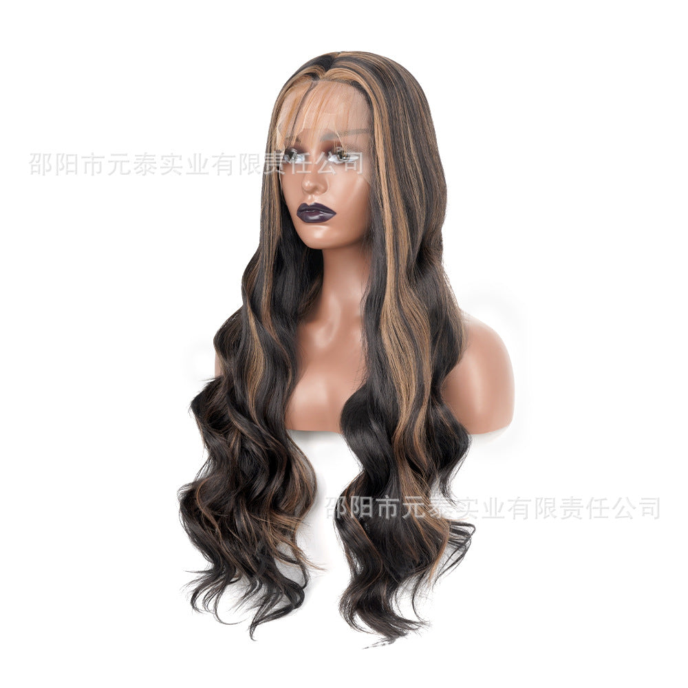 Amazon Hot-Selling Synthetic Hair Middle Part Front Lace Wig Big Wave Long Curly Hair Gradient Piano Color Wig