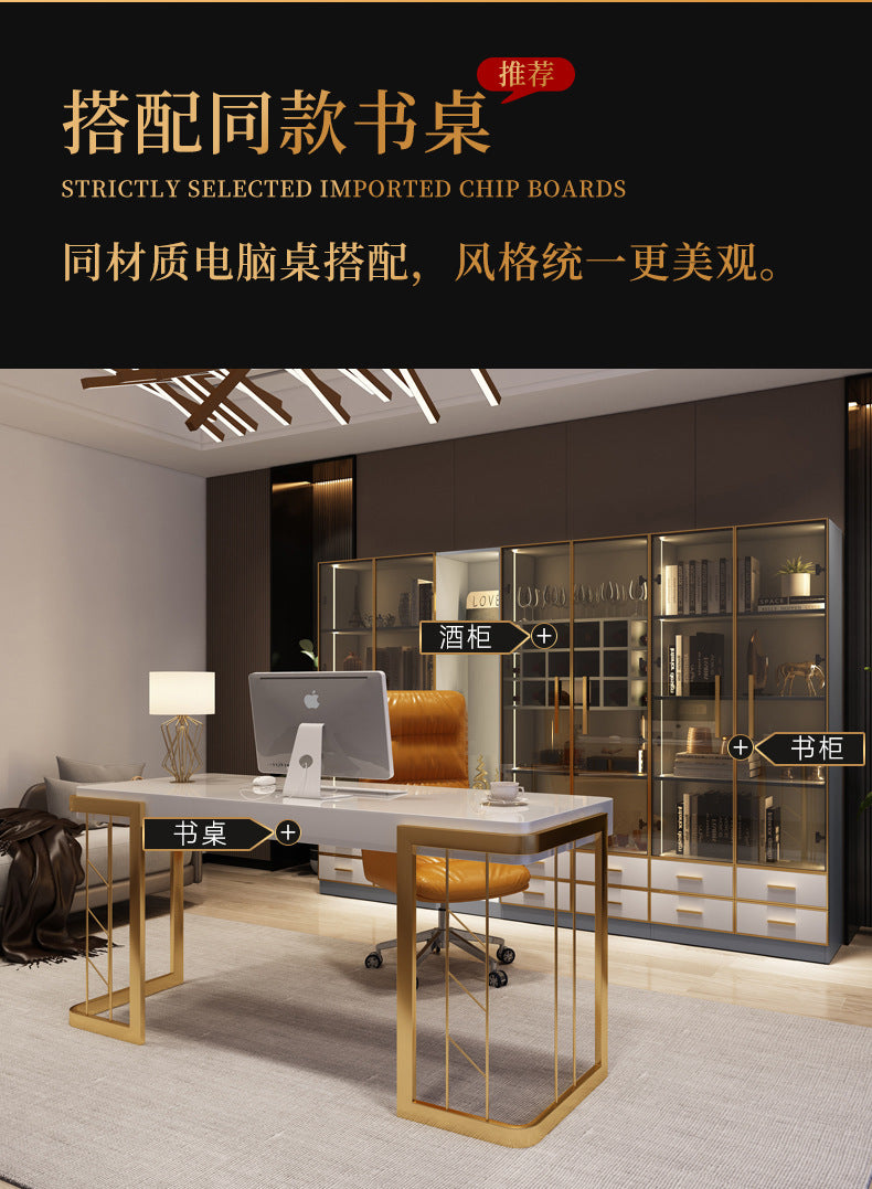 Modern Light Luxury Bookshelf Paint-Free Board Aluminum Alloy Glass Door Combination Bookshelf Wine Cabinet Simple Floor Storage Cabinet Integrated