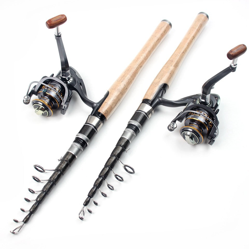 Wooden Handle Portable Sea Rod Set Retractable Lure Rod Fishing Gear with Hair Band Single Rod Manufacturer Wholesale
