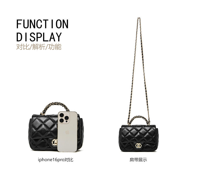 European and American Style Small Chanel-Style Quilted Chain Bag for Women, Simple Fashionable Women's Bag, Versatile Light Luxury Handbag, Shoulder Bag, Crossbody Bag, Genuine Leather