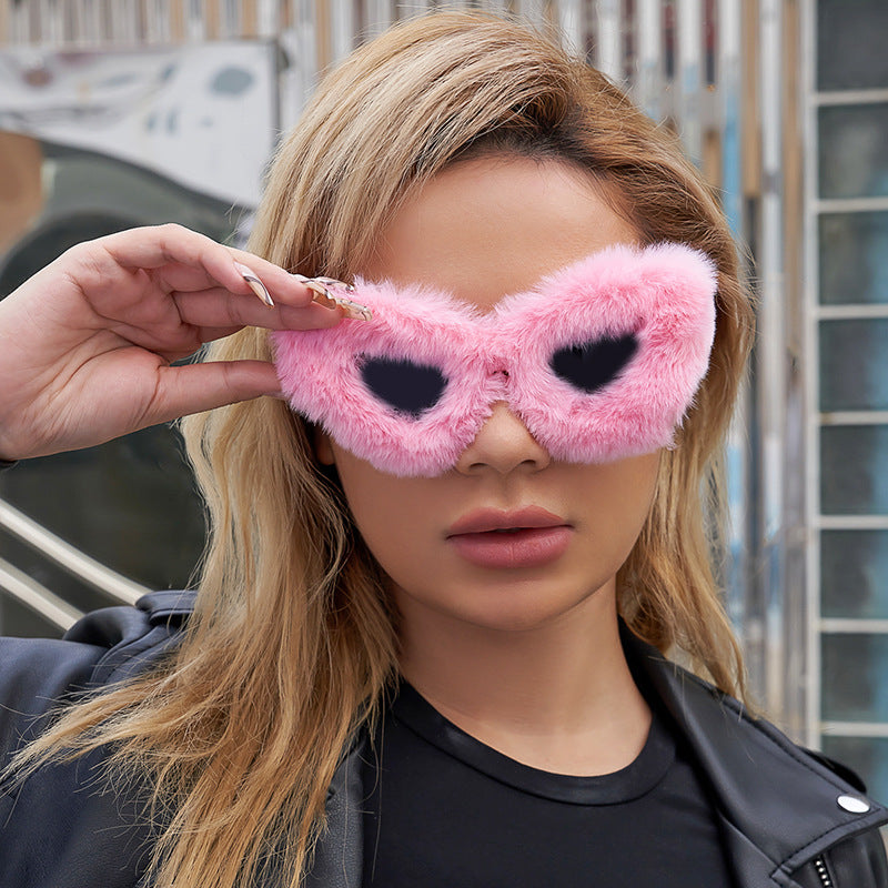 Puppy Style Plush Winter Sunglasses for Women Fashion Cat Eye Sunglasses European and American Style Sunglasses