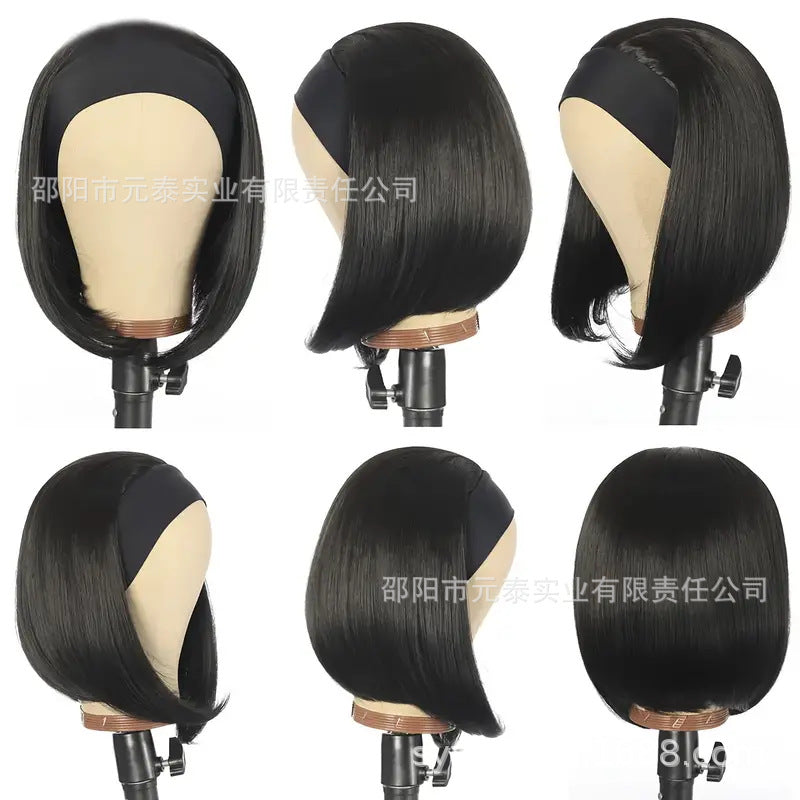 Straight Short Headband Bob Wig Human Hair Full Machine Wigs