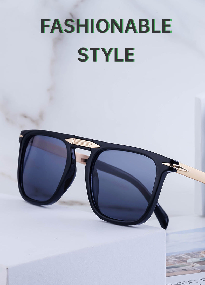 Retro Square Frame Folding Polarized Sunglasses for Men, Trendy Driving Sun Protection Glasses shades