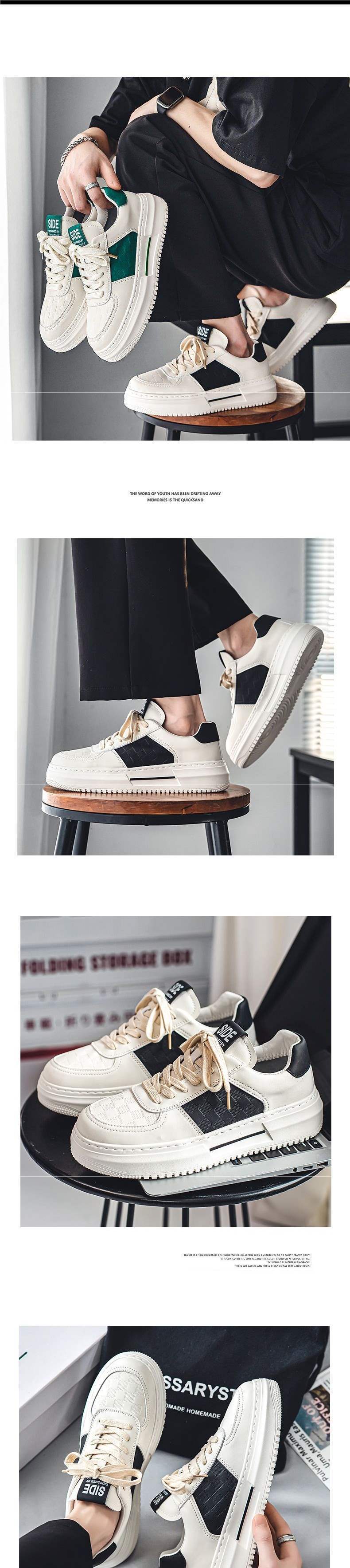 Spring White Sneakers for Men, Casual Trendy Shoes, Platform Shoes, Laceless Thick-Soled Height-Increasing Sports Shoes