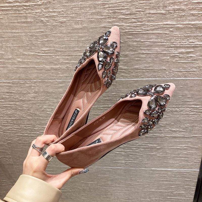 European and American Style2025Spring Summer New Women's Shoes Suede Fashion Shallow Mouth Pointed Toe Hidden Wedge Flat Heel Flat Shoes