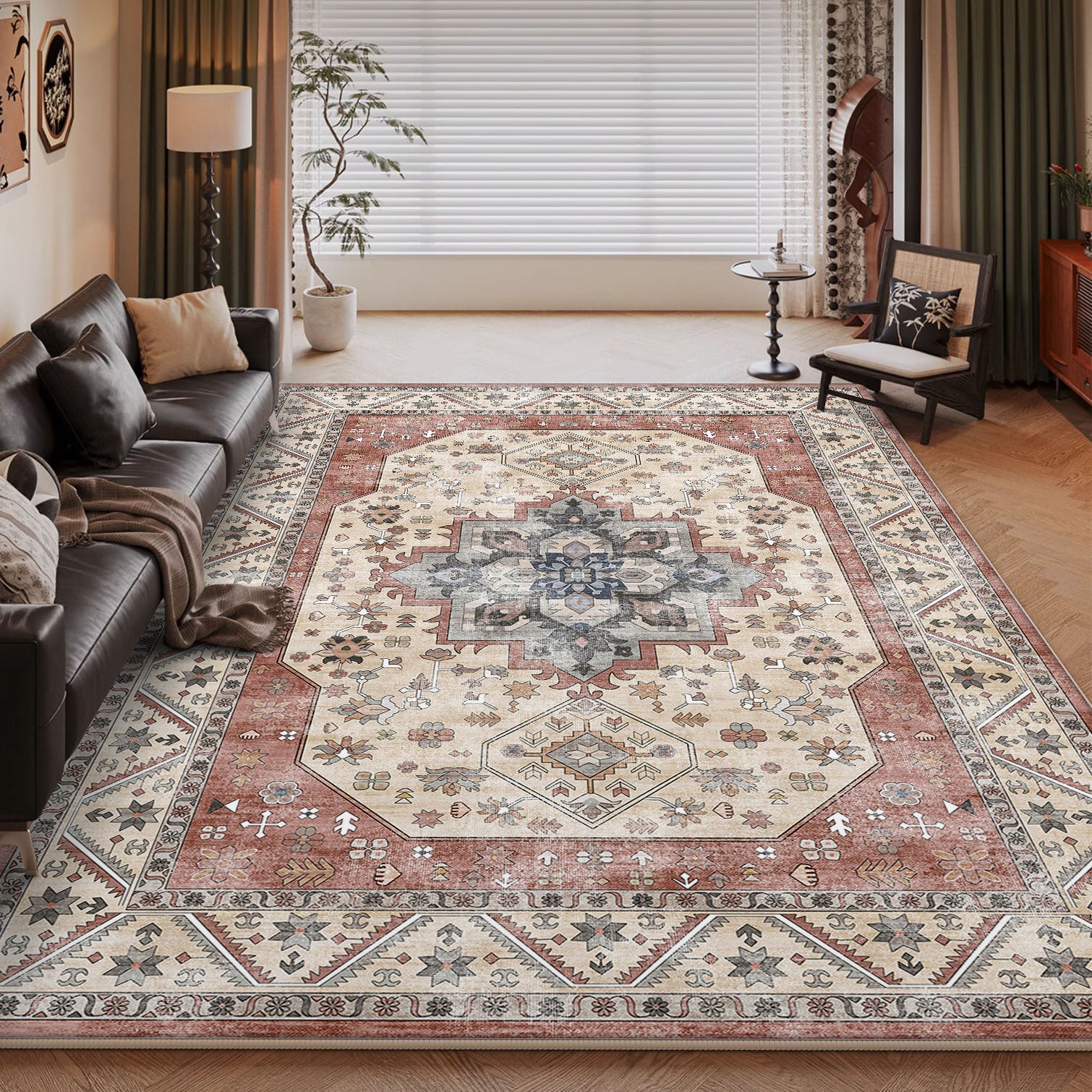 Persian Style Large Area Full Coverage Living Room Carpet, Stain Resistant and Easy to Maintain, Sofa and Coffee Table Decorative Carpet Wholesale