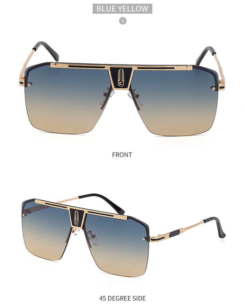 New Large Frame Sunglasses Men's Trendy Cool Fashion Street Style Square Frame Sunglasses Retro Rimless Glasses sunglasses