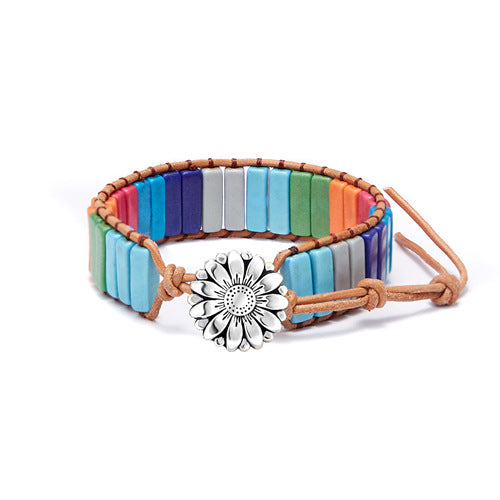 European and American Style Women's Bohemian Bracelet Vintage Emperor Stone Bracelet Handmade Woven Leather Cord Bracelet