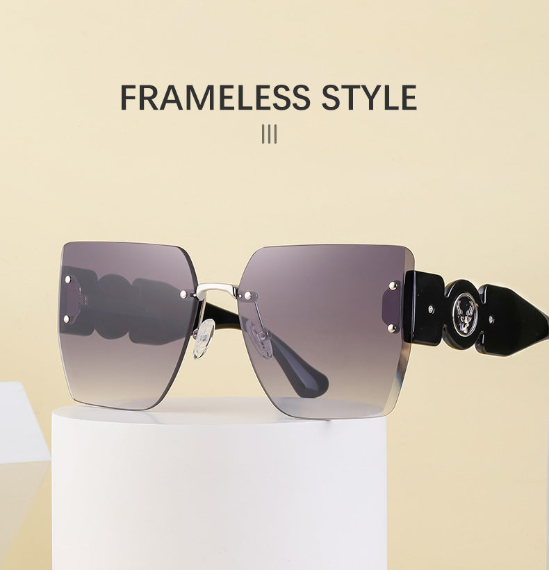 European and American Fashion Square Frame Sunglasses for Women, Trendy Rimless Cut Edge Sun Protection Sunglasses for Women sunglasses