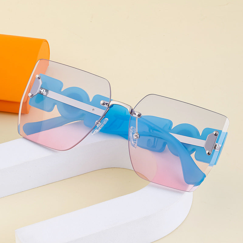 European and American Fashion Square Frame Sunglasses for Women, Trendy Rimless Cut Edge Sun Protection Sunglasses for Women sunglasses