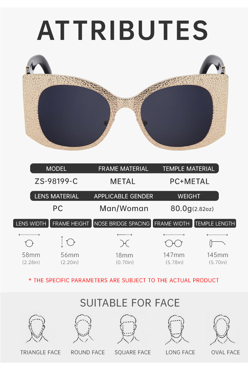 2025New Style Personality Wide Mirror Leg Sunglasses European and American Fashion Sunglasses for Women High-end Large Frame Outdoor Street Shooting Glasses