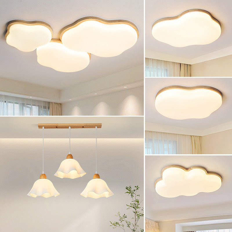 Natural Wood Cream Style Living Room Lamp2025New Stylish Internet Celebrity Cloud Full Spectrum Eye Protection Ceiling Light Zhongshan Lighting