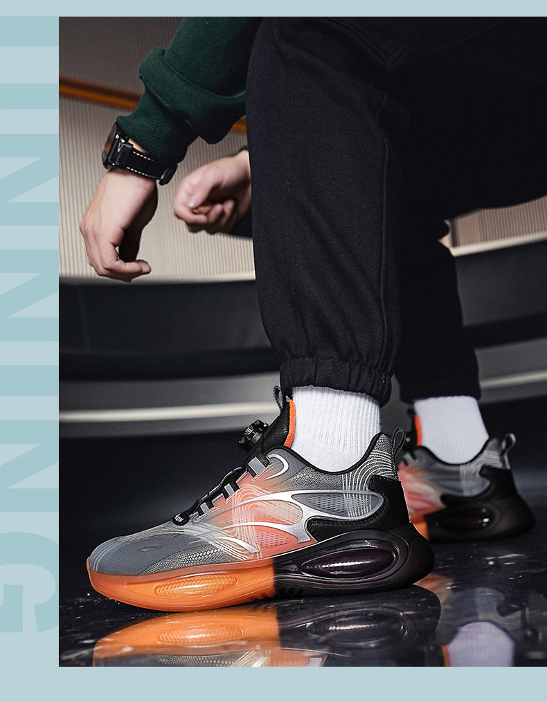 2025Hot-Selling Casual Leather Lightweight Rotating Button Running Shoes for Men with Popcorn Sole, Shock Absorption Sports Shoes