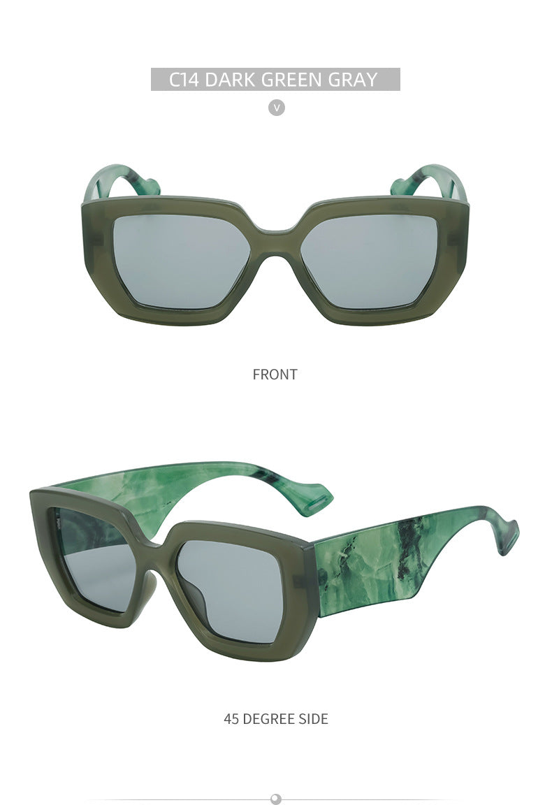 Trendy Square Frame Wide Temple Sunglasses for Women, Internet Celebrity Style Large Frame Sunglasses for Women sunglasses