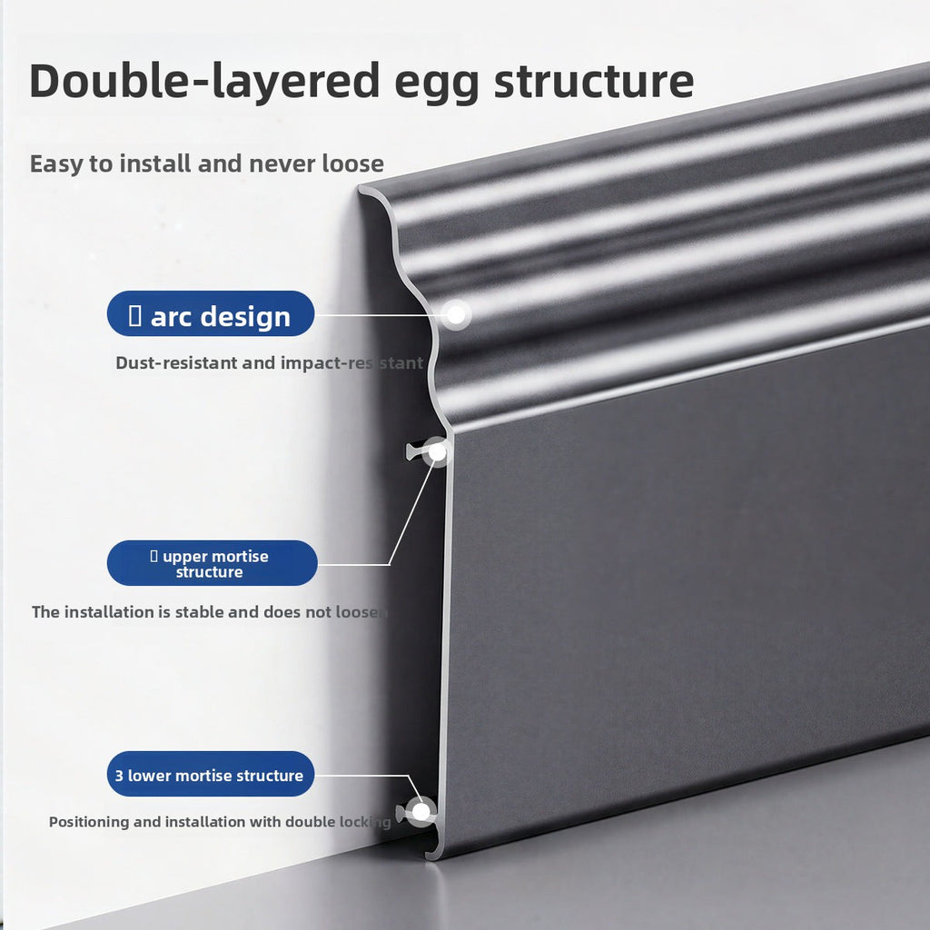 Aluminum alloy skirting board7cm Ultra-narrow double-layer snap-on skirting board, ultra-thin self-adhesive metal aluminum alloy baseboard