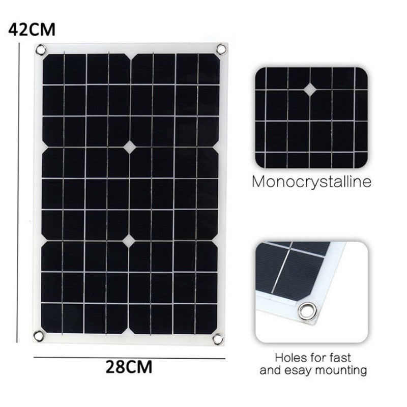 20W Monocrystalline High Efficiency Ultra-Thin Solar Power Panel Dual Output Monocrystalline Portable Solar Outdoor Power Panel