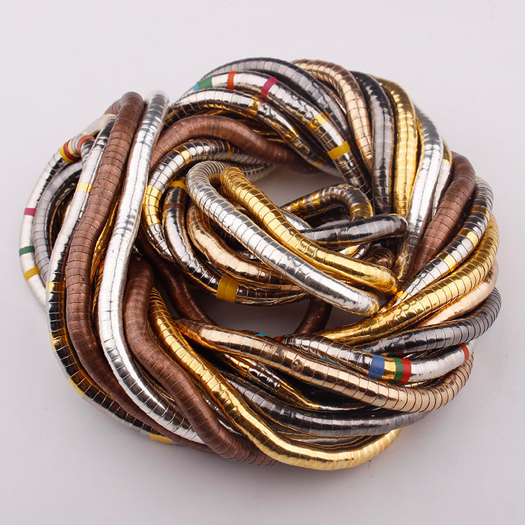 Wrapped Snake Necklace Without Head and Tail90cm White K Iron-plated Irregular Snake Year Necklace Flexible Bendable Snake Bone Necklace