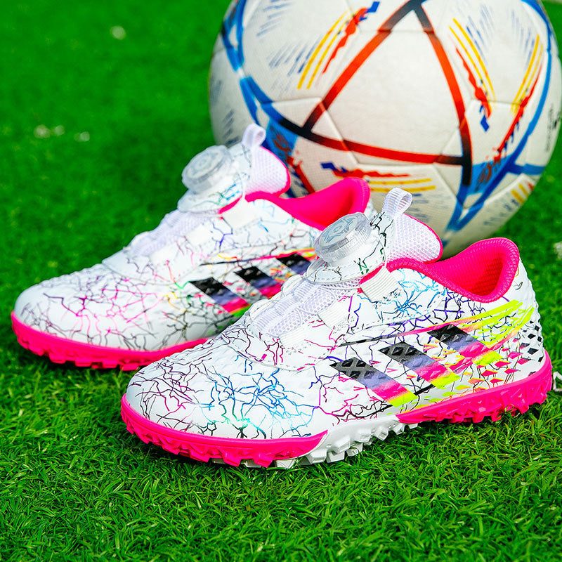 New style soccer shoes for men, women, and children with rotating buckle TF Broken Nail Style Youth Student Grassland Competition Training Shoes