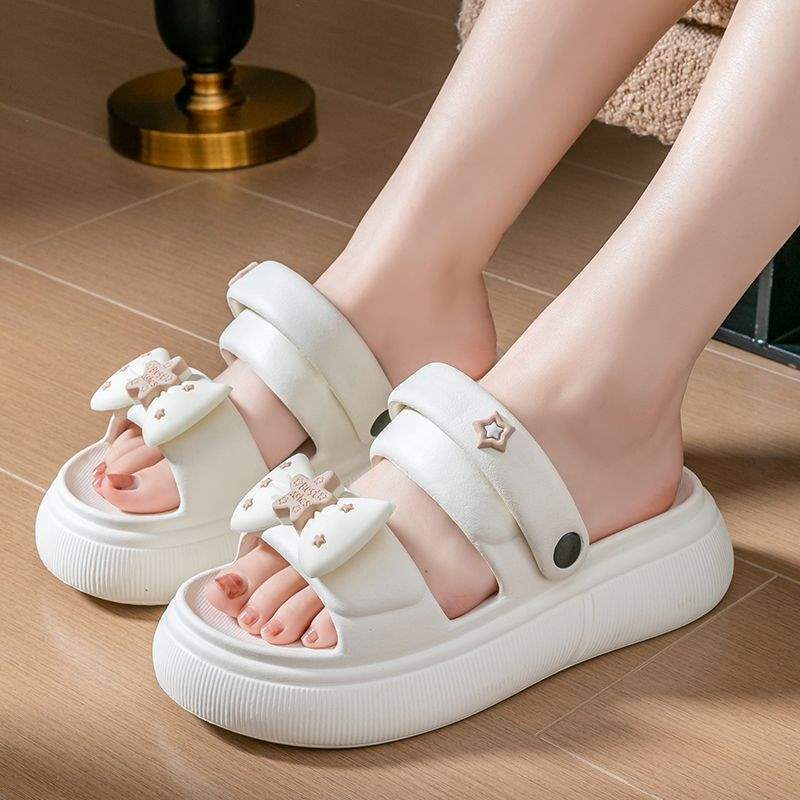 Thick Bottom eva Women's Summer New Indoor Slippers ins Cute Bowknot Sandals Non-Slip Height Increasing Outdoor Fashion