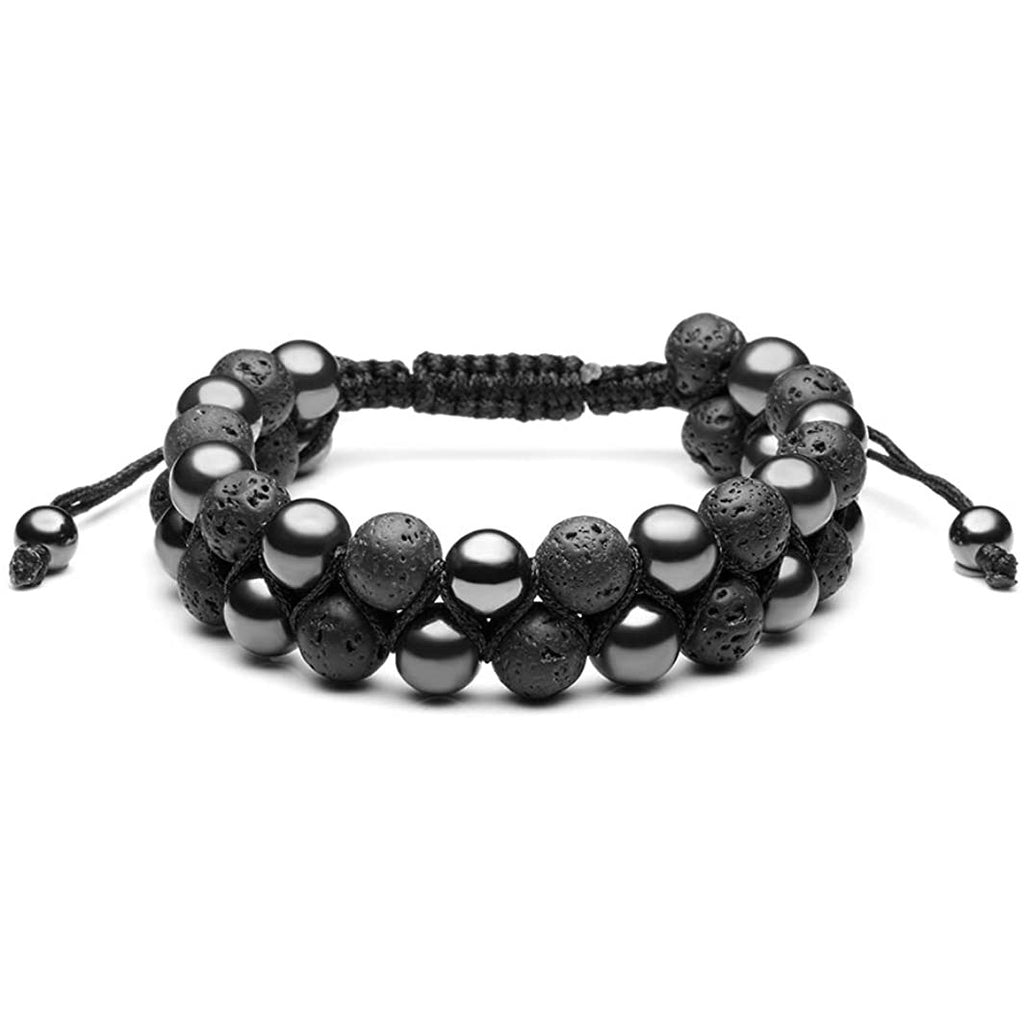 Men's Volcanic Tiger Eye Stone Double Layer Braided Bracelet Lapis Lazuli Agate Beaded Volcanic Black Gallstone Double Row Braided Bracelet