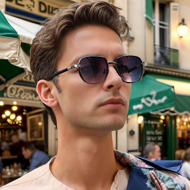 Vintage Imitation Wood Grain Temple Men's Sunglasses Outdoor Driving Square Frame Sunglasses Wholesale shades