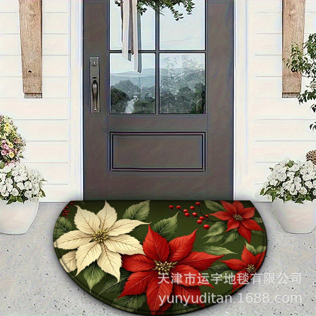 Christmas Decorative Doormat Crystal Velvet Non-Slip Door Mat Festive Atmosphere Entrance Door Mat Outdoor Dust Removal Mat